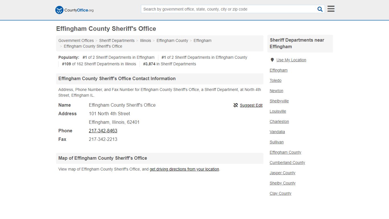 Effingham County Sheriff's Office - Effingham, IL (Address, Phone, and Fax)